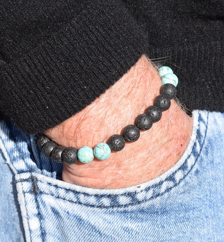 New IonLoop  Lava & Turquoise Stone Bracelet contains 8mm sized molten rock beads with 9 Turquoise stone. 