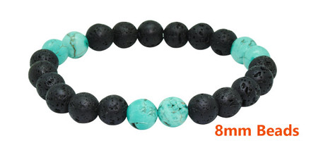 IonLoop Lava & Turquoise Stone Bracelet contains 8 mm-sized molten rock beads with 9 Turquoise stones. 
(front view)