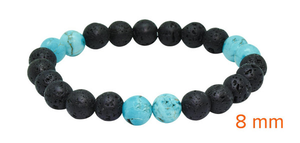 IonLoop Lava & Turquoise Stone Bracelet contains 8 mm-sized molten rock beads with 6 Turquoise stones. 
(front view)
