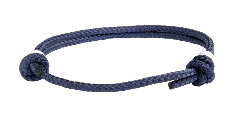 NEW   Navy Blue Cord Slide Knot w/White Dash Bracelet - Front