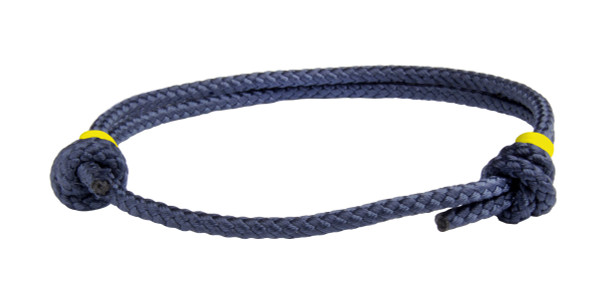 NEW   Navy Blue Cord Slide Knot w/Yellow Dash Bracelet - Front