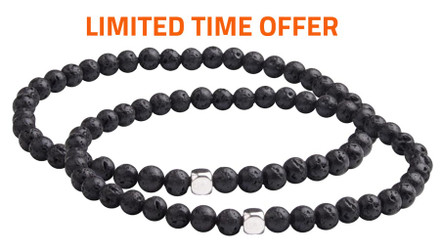 Limited Time Offer - Lava Mini Stone Bracelet SET  contains 4mm sized molten rock beads.
(front view)