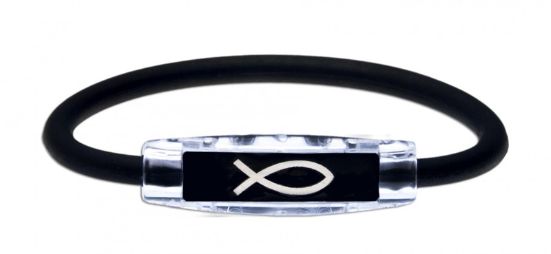 The IonLoop Christian Fish Bracelet contains negative ions and magnets.
(front view)
