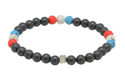 IonLoop  mag/fusion +Plus AMERICA - Bracelet contains medium sized slate gray magnetic pearls with Red. White & Blue stones.
(front view)