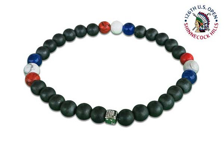 IonLoop  mag/fusion +Plus AMERICA - Bracelet contains medium sized slate gray magnetic pearls with Red. White & Blue stones.
(front view)