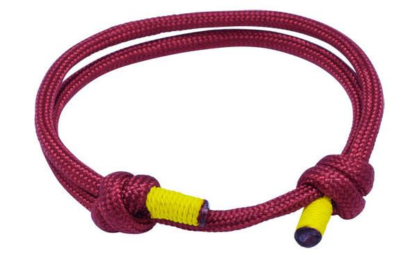 Crimson Yellow Cord Slide Knot Bracelet - Front
