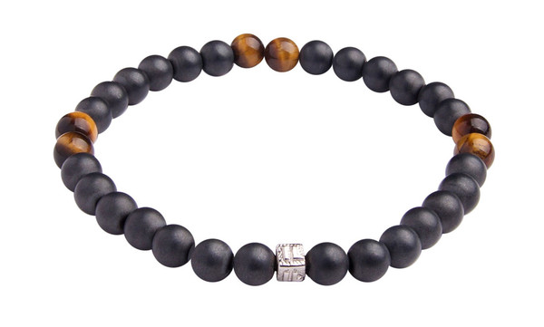 IonLoop  mag/fusion +Plus TIGER EYE - Bracelet contains medium sized slate gray magnetic pearls with 6 Tiger Eye stones.
(front view)