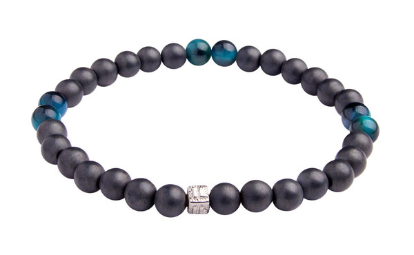 IonLoop  mag/fusion +Plus TIGER EYE BLUE- Bracelet contains medium sized slate gray magnetic pearls with 6 Tiger Eye stones.
(front view)