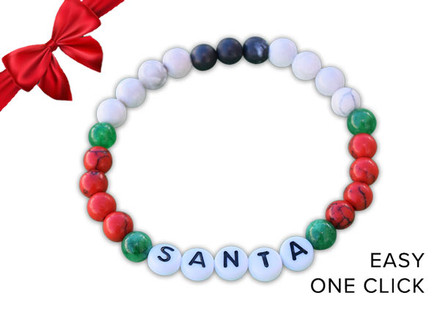 The Santa bracelet is a perfect holiday gift.  Our Slip-on Celebration Bracelet is pre-made and easy to purchase with one click. 