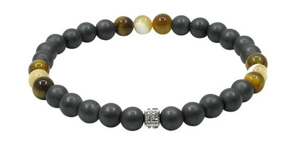 IonLoop  mag/fusion +Plus COFFEE + CREAM BEAD - Bracelet contains medium sized slate gray magnetic pearls with 6 Tiger Eye & three cream stones.
(front view)