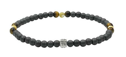 IonLoop  mag/fusion Coffee + CREAM BEAD - Bracelet contains medium-sized slate gray magnetic pearls with 6 Tiger Eye & three cream stones. 4 mm
(front view)