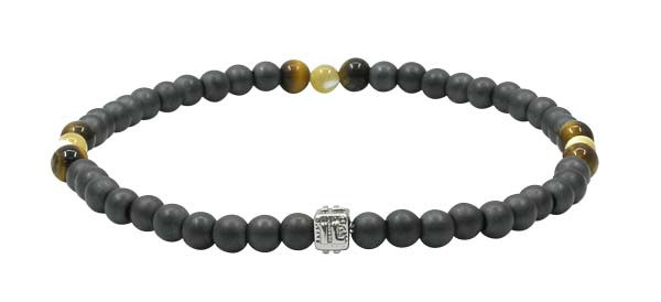 IonLoop  mag/fusion Coffee + CREAM BEAD - Bracelet contains medium-sized slate gray magnetic pearls with 6 Tiger Eye & three cream stones. 4 mm
(front view)