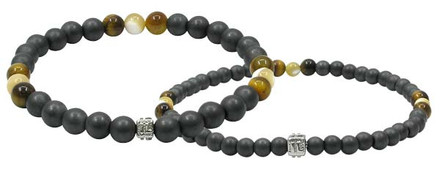TWIN SET - IonLoop  mag/fusion +Plus & mag/fusion COFFEE + CREAM BEAD - Bracelet contains medium sized slate gray magnetic pearls with 6 Tiger Eye & three cream stones. ( 6mm & 4mm)
(front view)