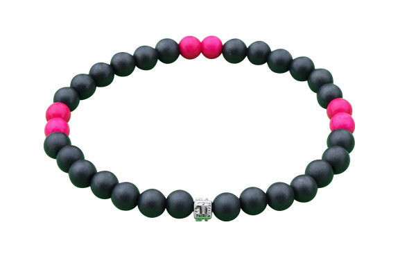 IonLoop  mag/fusion +Plus Pink - Bracelet contains medium sized slate gray magnetic pearls with 6 Pink stone beads.
(front view)