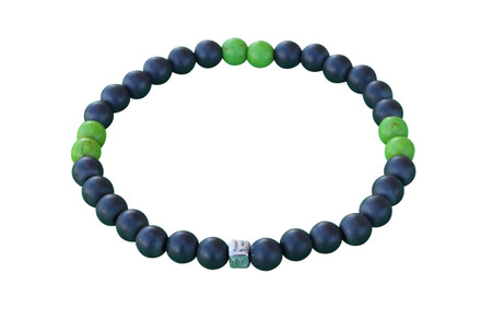 IonLoop  mag/fusion +Plus Sage Green - Bracelet contains medium-sized slate gray magnetic pearls with 6 Sage Green stones.
(front view)