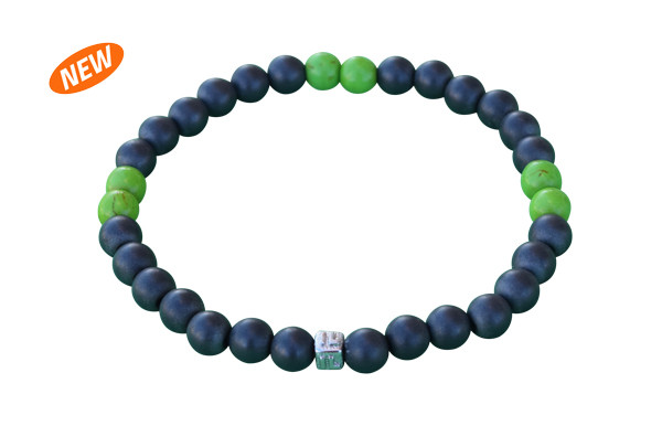 NEW IonLoop  mag/fusion +Plus Sage Green - Bracelet contains medium-sized slate gray magnetic pearls with 6 Sage Green stones.
(front view)
