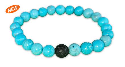 IonLoop 8mm Turquoise Stone Bracelet  with one molten Lava rock bead.
(front view)