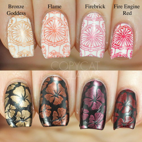 Swatches courtesy of Copycat Claws | GIRLY BITS COSMETICS Fire Engine Red Stamping Polish