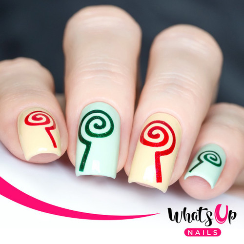 AVAILABLE AT GIRLY BITS COSMETICS www.girlybitscosmetics.com Lollipop Stencils by Whats Up Nails | Photo credit: IG@solo_nails