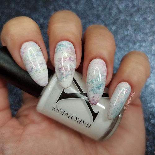 White Lace Fluid Art Polish by Baroness X