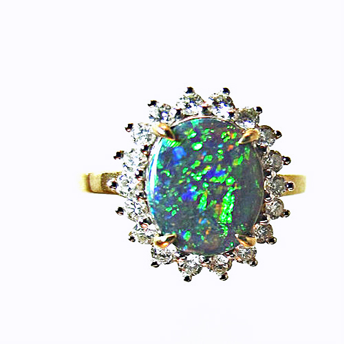 Australian Solid Black Opal and Diamond Ring from IGYSL