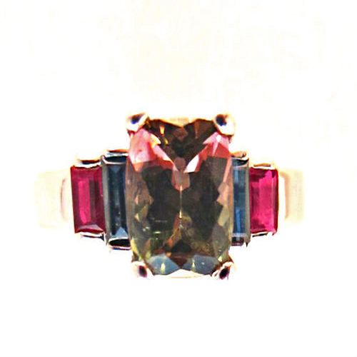 18KT Watermelon Tourmaline, Rubies, Sapphires Designer Ring