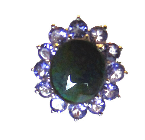 ammolite tanzanite halo ring