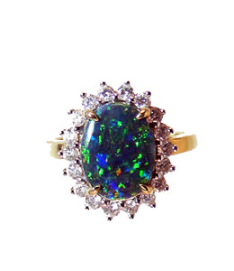 14KT Australian Black Opal & Diamond Designer Gold Ring
