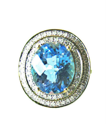 Blue Topaz Diamond Ballerina 14KT Yellow Gold Ring