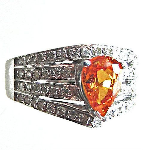Mandarin Garnet and Diamond Gold Ring