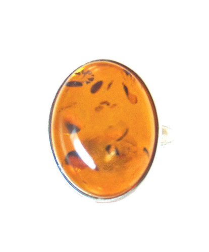 Golden Orange Amber Sterling Silver Ring