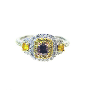 Dark Purple, Yellow and White Diamond Cocktail Ring
