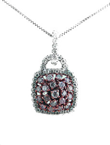 Pink Diamond Pendant - 18KT White Gold White Diamond Semi-mount, with chain