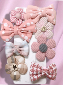Pink Flowers & Bows Hair Barrettes 