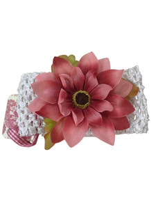 Handmade White Headband with Pink Flower
