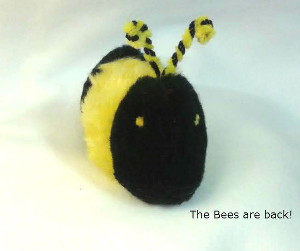 Fun catnip Bumble Bee with striped antennae.  Approximately 4 inches long and 2.5 inches high.