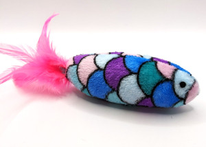 Fun, catnip filled colorful minky fish with feathered tail. Loads of fun!