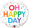 Qualatex Mylar Helium Mother's Day 18" Round White with Confetti and Words "Oh Happy Day!