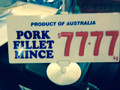 Large 128 by 88mm Butcher or Seafood Ticket in with Meat name $.Kg per ticket.