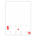 90 by 120 mm white ticket with RED $.Kg.