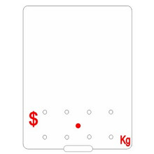 90 by 120 mm white ticket with RED $.Kg.
