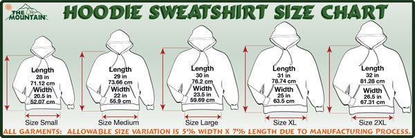 Men s Sweatshirt Size Chart