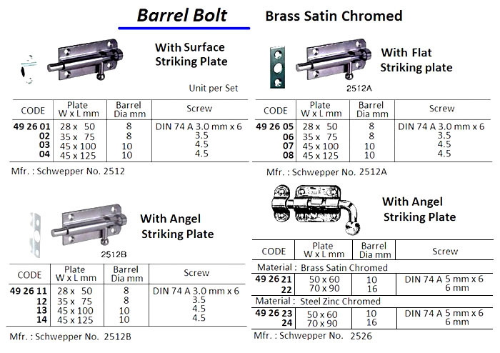 Impa 492601 Barrel Bolt 50mm Brass
