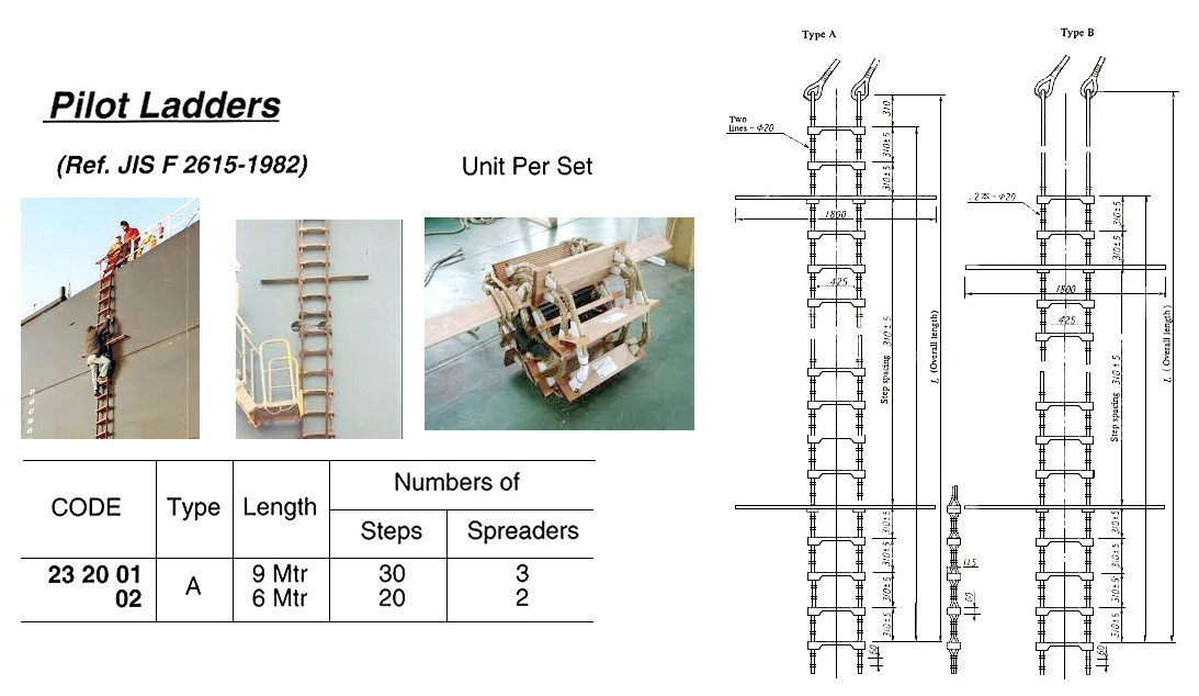 IMPA 232002 PILOT ROPE LADDER 6 Mtr. WOODEN STEPS+SPREADERS-FLAT