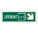 IMPA 334307 Direction sign (PV) - Lifeboat arrow right cross down