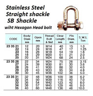 IMPA 233575 BOW SHACKLE HEX.HEAD BOLT 16x20x32mm ST.STEEL 2,5 ton