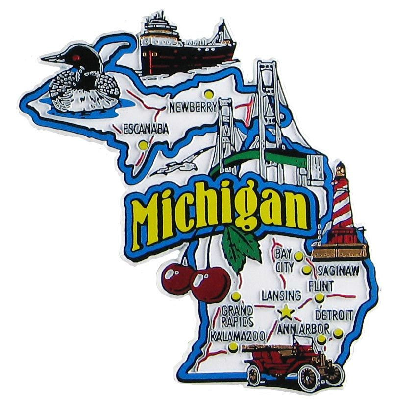 NEW Details about   MICHIGAN  MI   THE WOLVERINE   STATE   OUTLINE MAP MAGNET 