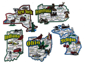 IN, MI, NY, OH, PA map state magnets