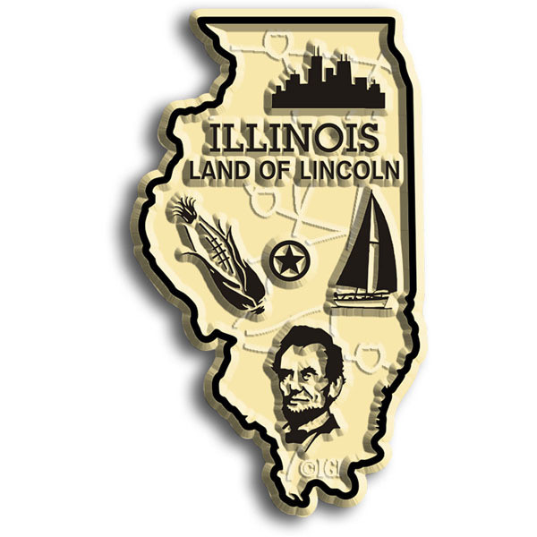 Illinois The Land of Lincoln State Artwood Jumbo Fridge Magnet 