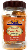 Rani Pesi Gur (Jaggery) Indian Unrefined Raw Cane Sugar 17.5oz (1.1lbs) 500g PET Jar ~ Gluten Friendly | Vegan | NON-GMO | No Salt or fillers | Indian Product